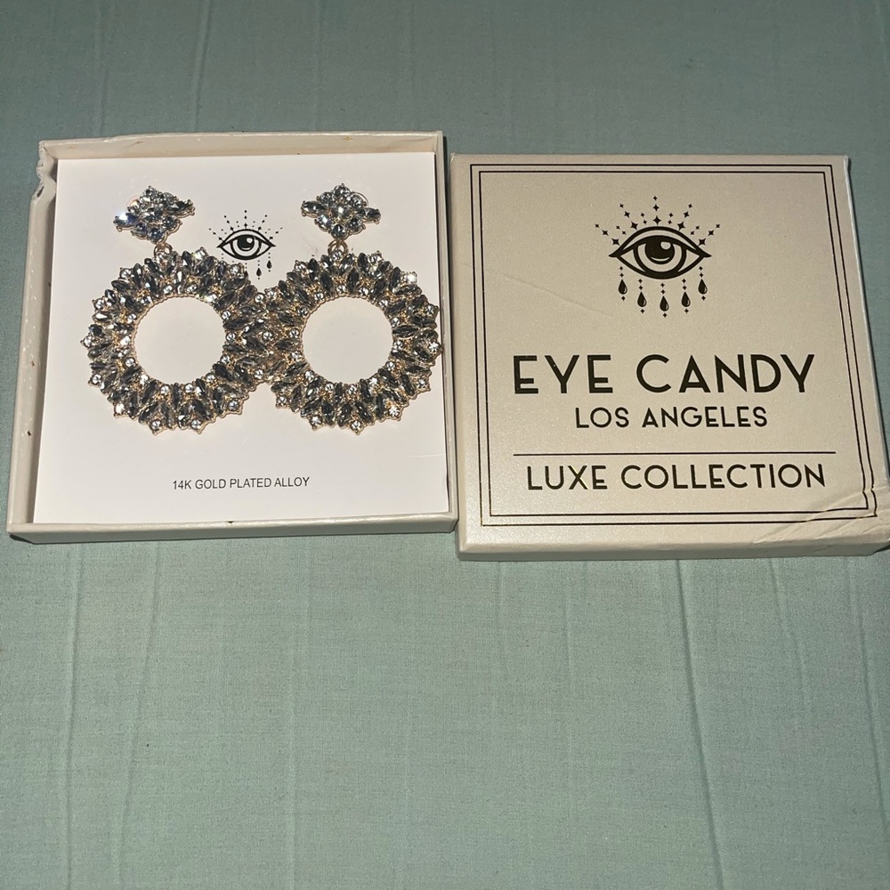 Eye Candy LA Studded Hoop Earrings w/ 14K Gold Plated Alloy